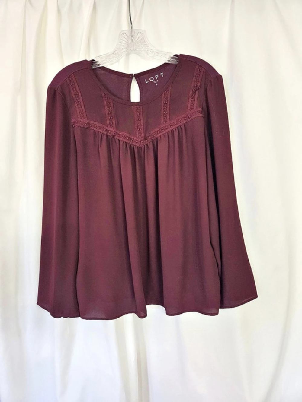 LOFT Long Sleeve Blouse Plum/Deep Purple Semi Sheer Blouse Size S